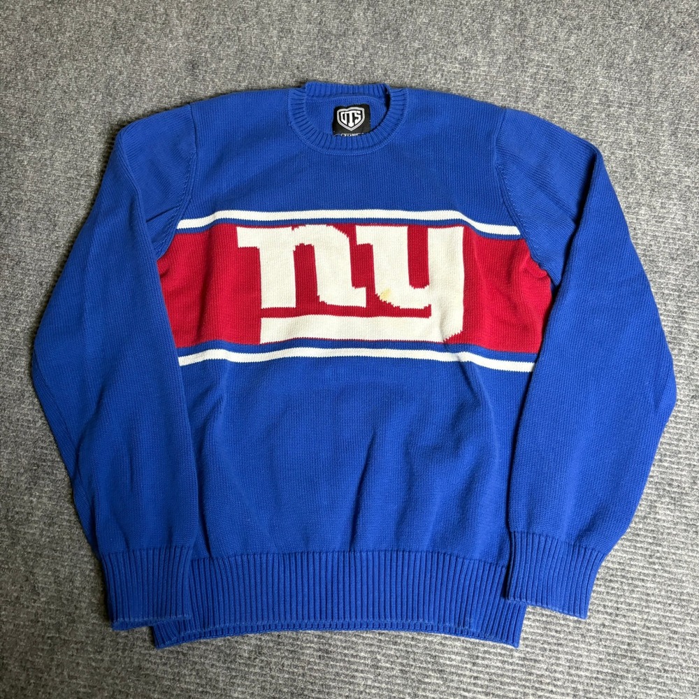 UTS Mens XLarge New York Giants Football Crew Neck Sweater Blue Red White